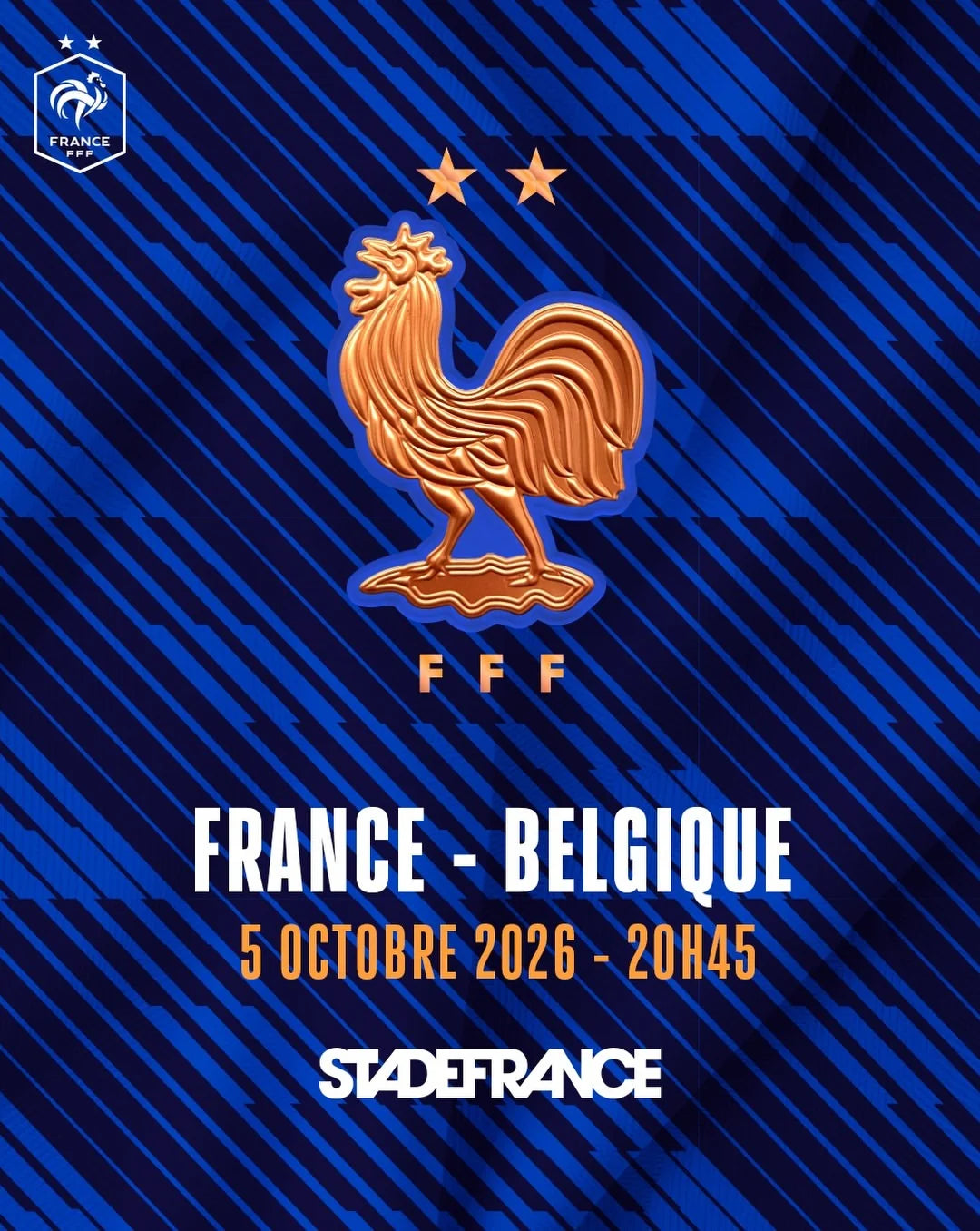 France – Belgique – Stade de France – Saint-Denis – Lundi 5 octobre 2026 à 20h45